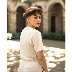 Vintage Brendel Fur Trim Cocktail Hat Blush Satin Mid Century 1950s Four Bows!!!